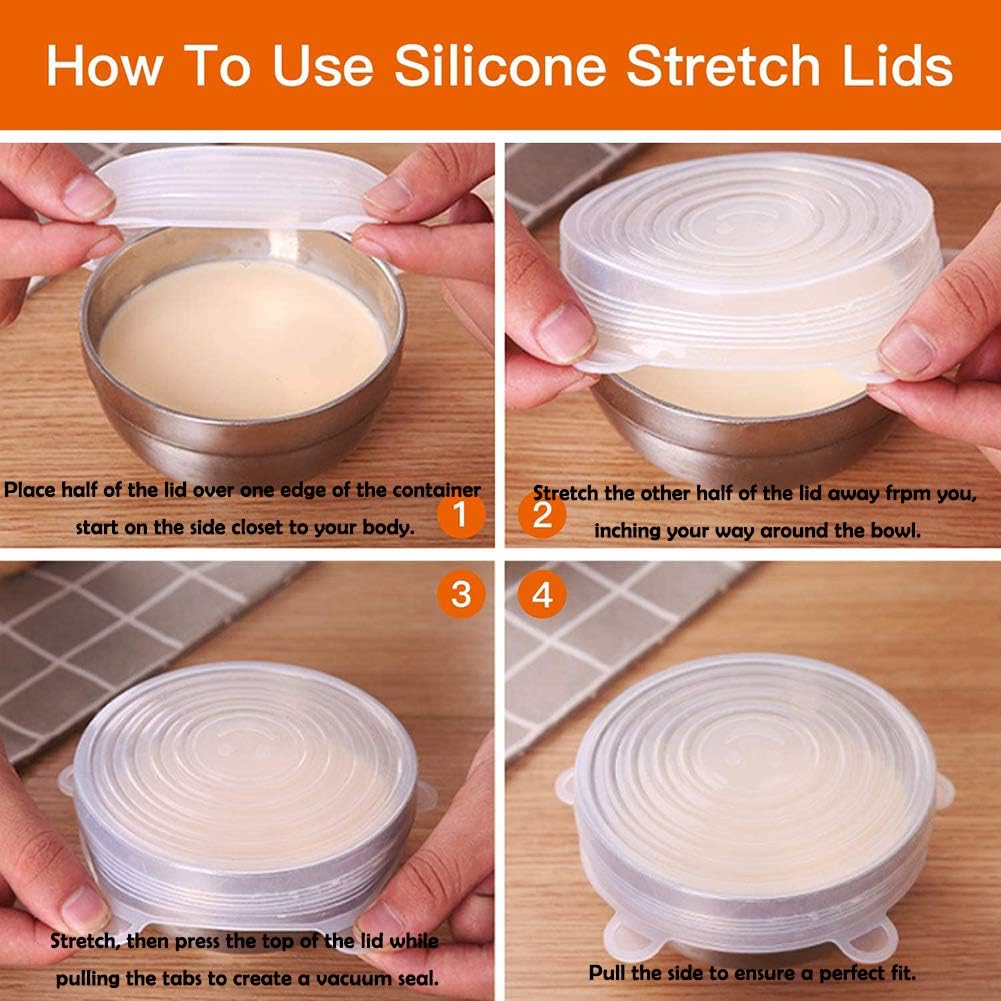 Picture of Silicone Stretch Lids, Reusable Plastic Wrap Alternative, 6-Pack Eco Friendly Food Storage Covers, Clear Color