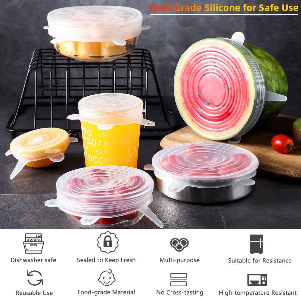 Picture of Silicone Stretch Lids, Reusable Plastic Wrap Alternative, 6-Pack Eco Friendly Food Storage Covers, Clear Color