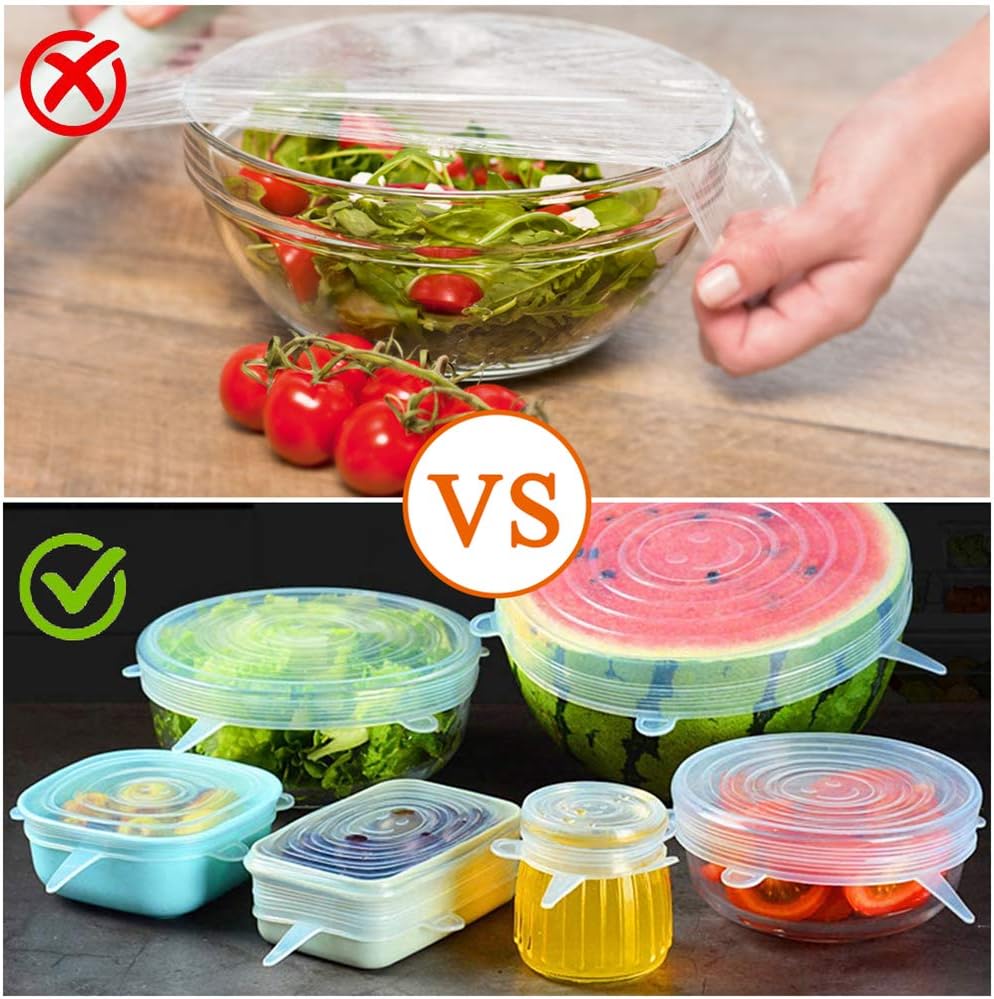Picture of Silicone Stretch Lids, Reusable Plastic Wrap Alternative, 6-Pack Eco Friendly Food Storage Covers, Clear Color