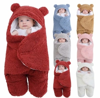 Picture of Baby Sleeping Bag Ultra-Soft Fluffy Fleece Newborn Receiving Blanket Infant Boys Girls Clothe Sleeping Nursery Wrap Swaddle