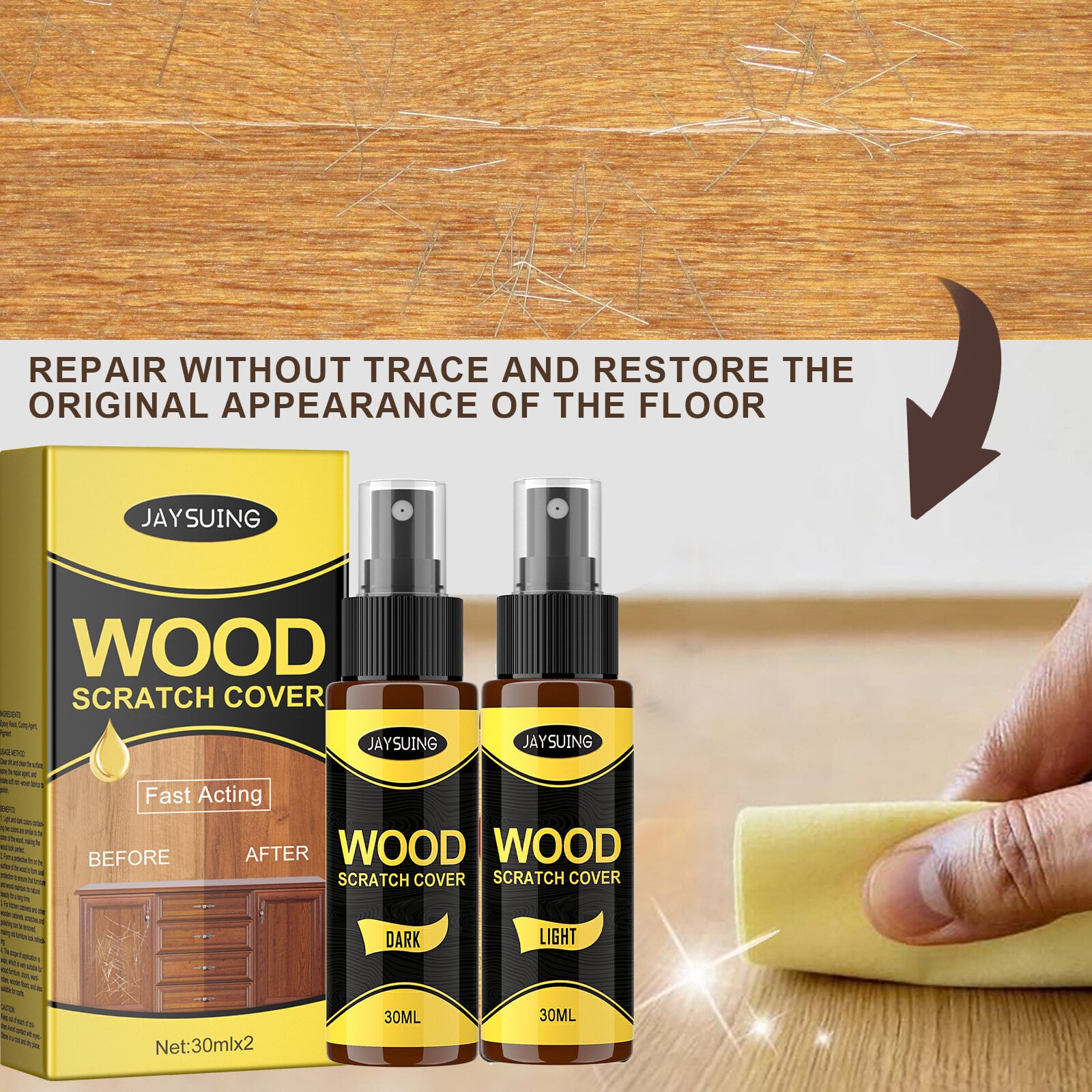 Picture of 2pcs Furniture Polishing Beeswax Spray Wooden Floor Cleaning Maintenance Wood Table Shiny Wear Resistant Multipurpose Beeswax Agents Floor Wood Repair Kit Furniture Paint Floor Complementary Color Spray Repair Wood Scratch Remover Acting Floor Repair