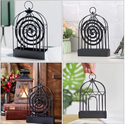 Picture of 1pic Birdcage Shape Iron Mosquito Coil Holder Stand Mosquito Repellent Incense Burner Holder Hanger for Indoor Home Living Room Bedroom Hotel