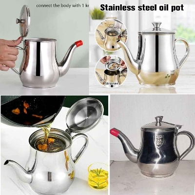 Picture of Stainless Steel Oil Tank Large Capacity Oil Bottle Kitchen Oil Filter Pot Soy Sauce Vinegar Container Coffee Pot