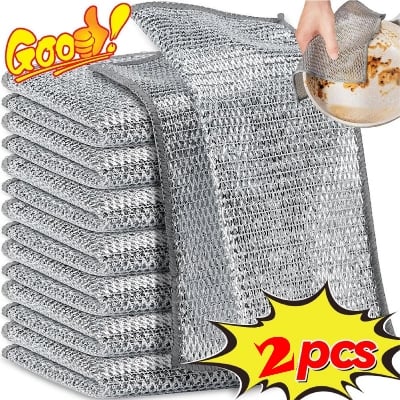 Picture of 2 Pcs Magic Cleaning Cloth Kitchen Dishwashing Towel Metal Steel Wire Cleaning Rag For Dish Pot Cleaning Tools - Dish Cloth & Towels