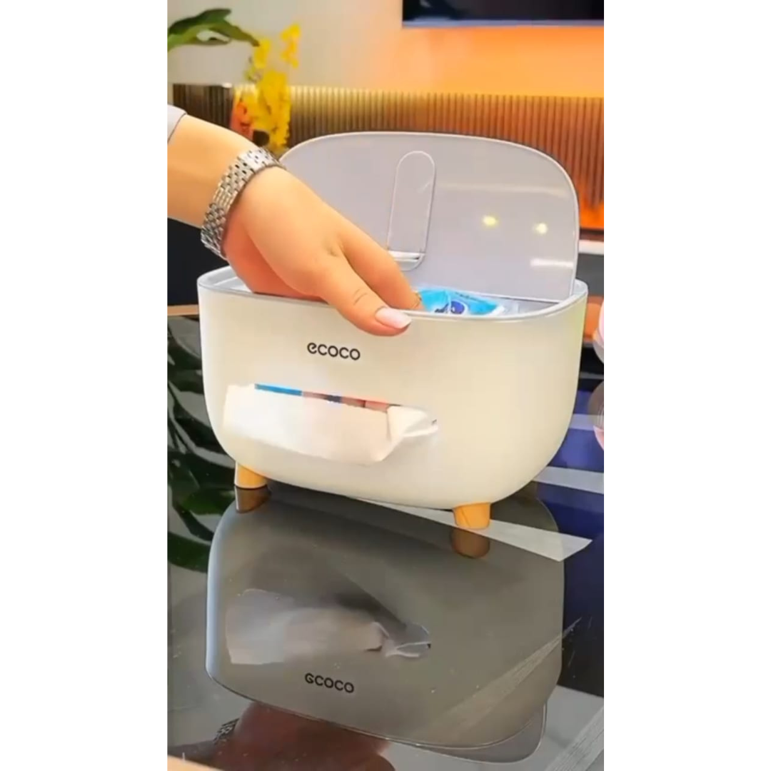 Picture of Tissue Box Cover Holder with Storage, Napkin Tissue Box, Multi-Function Tissue Box ABS Material Storage Organizer