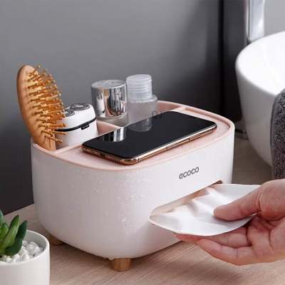 Picture of VETCS Multifunction Rectangular Tissue Box Cover Holder with Storage Napkin Tissue Box Holder,Stationery Remote Control Organizer for Home,Office,Car,Pink,