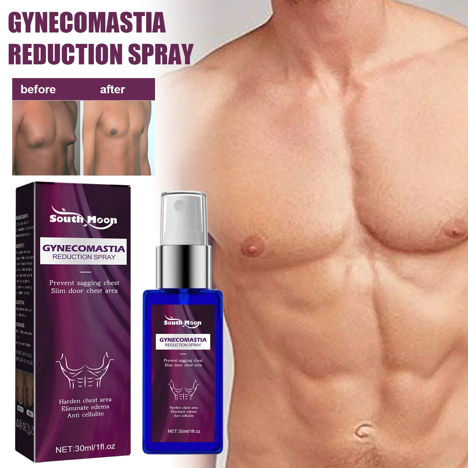 Picture of South Moon Gynecomastia Firming Spray Cellulite Reduction Muscle Accelerating Hardening Spray Tighten Chest Muscle Fitness- 30ml