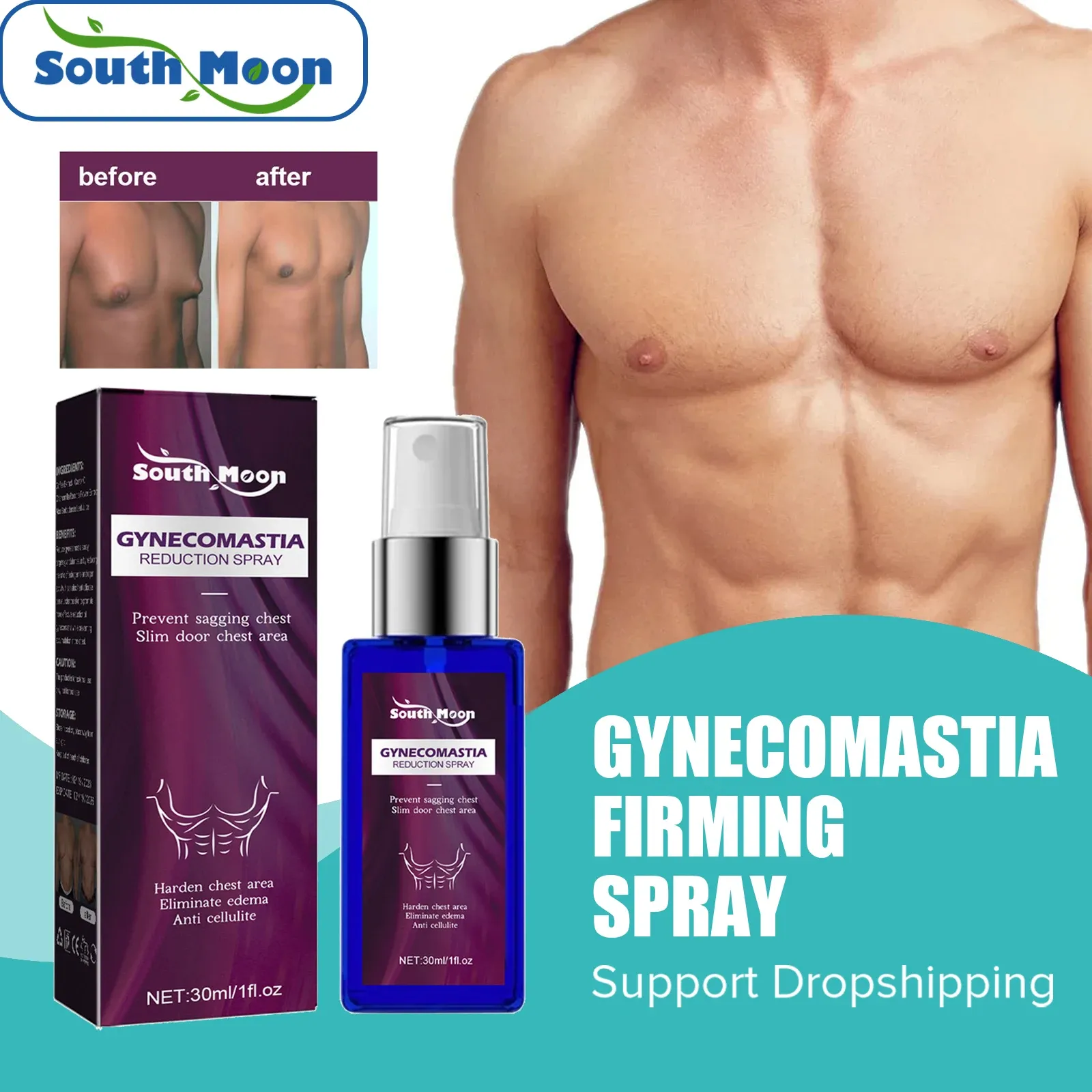 Picture of South Moon Gynecomastia Firming Spray Cellulite Reduction Muscle Accelerating Hardening Spray Tighten Chest Muscle Fitness- 30ml