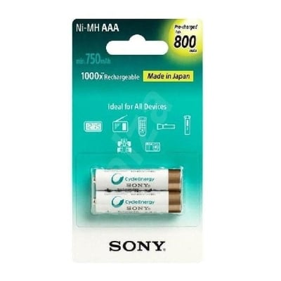 Picture of AAA Battery, Sony Batteries Cycle Energy 800 mAh Pre-Charged AAA Rechargeable Battery- 2pcs Multicolor