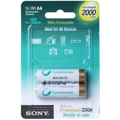 Picture of AA Battery, Sony Batteries Cycle Energy 2000 mAh Pre-Charged AA Rechargeable Battery- 2pcs Multicolor