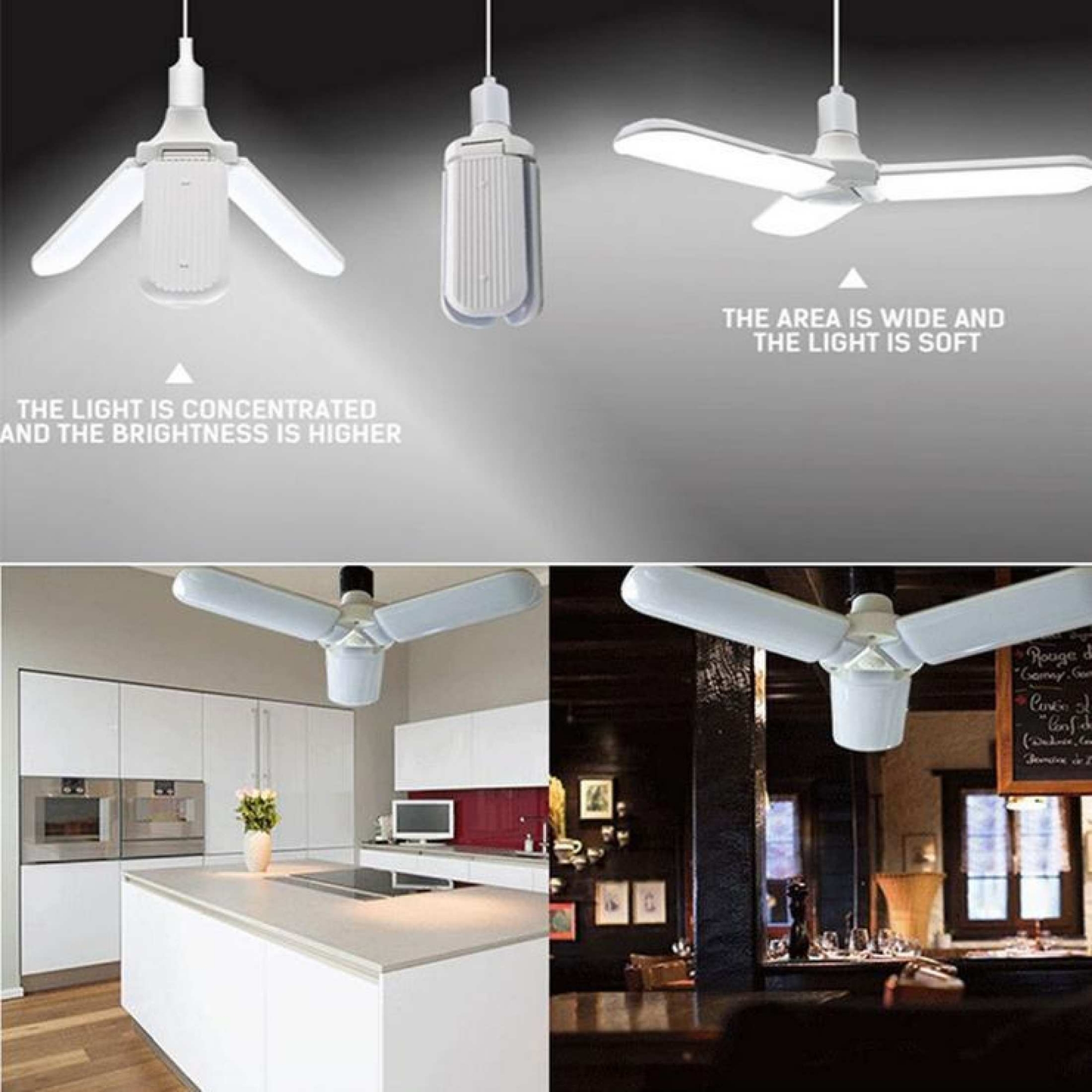 Picture of 40W E22 LED Super Bright Foldable Fan Blade Bulb Angle Adjustable Ceiling Lamp Home Energy Saving Lights White