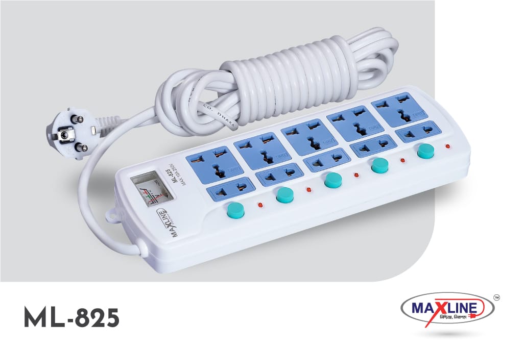 Picture of Maxline ML-825 Multiplug 10 Port Extention Socket 2 Meters Cable