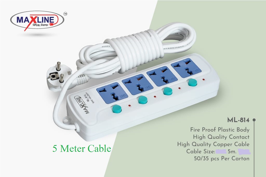 Picture of Maxline ML-814 Multiplug 4 Port Extention Socket 5 Meters