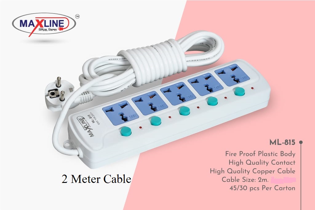 Picture of Maxline ML-815 Multiplug 5 Port Extention Socket 2 Meters