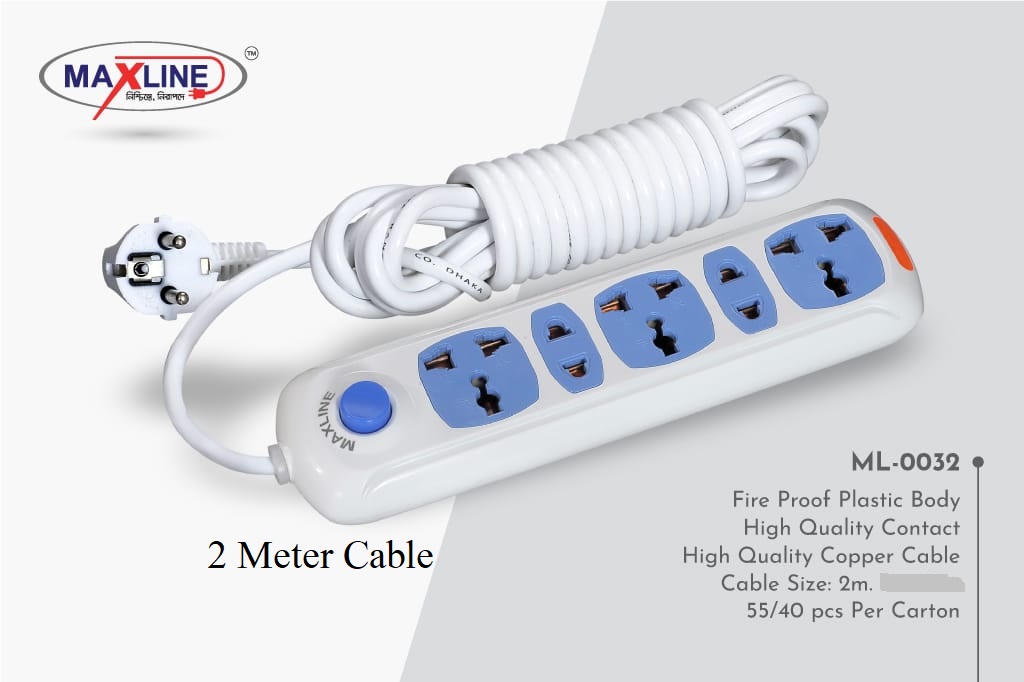 Picture of Maxline ML-0032 Multiplug 5 Port Extention Socket 2 Meters