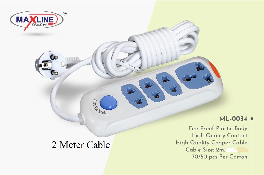 Picture of Maxline ML-0034 Multiplug 4 Port Extention Socket 2 Meters