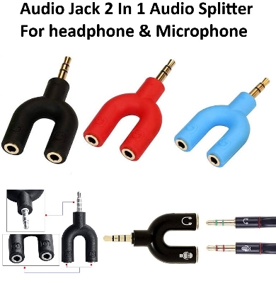 Picture of Caicen 3.5mm Audio Jack to Headphone Microphone 2 Way U Splitter Converter Adaptor 1Pcs 