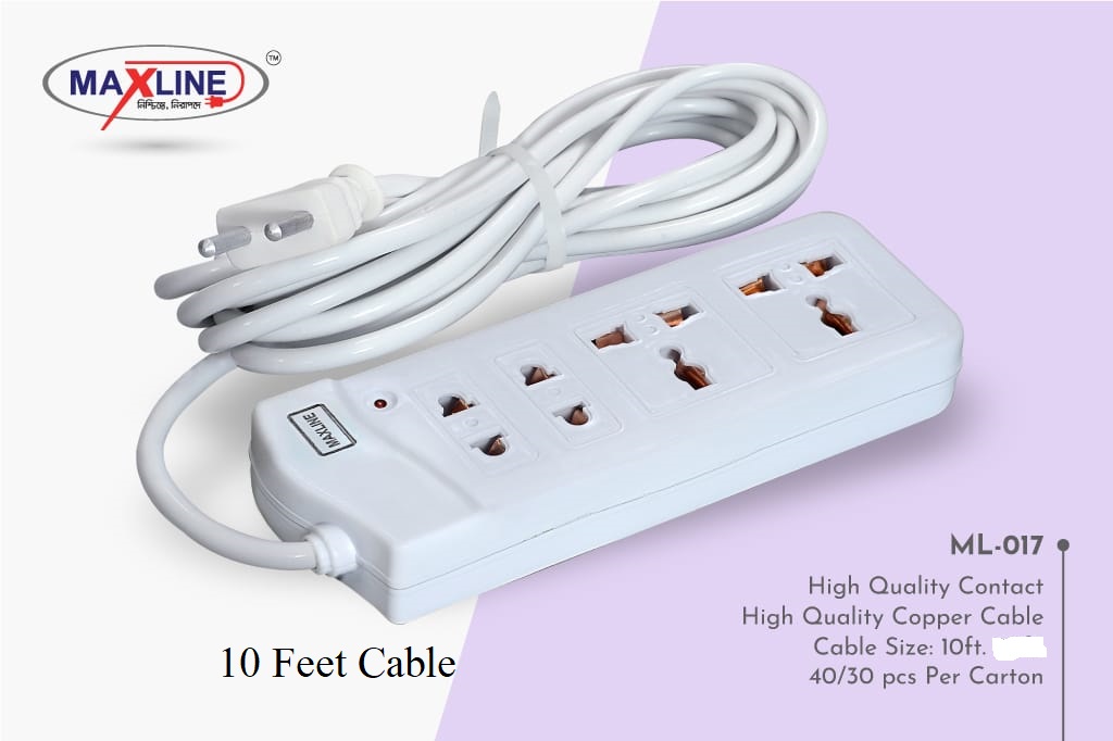Picture of Multi Plug Maxline ML-017 Multiplug 4 Port Extention Socket 10 Feet Cable