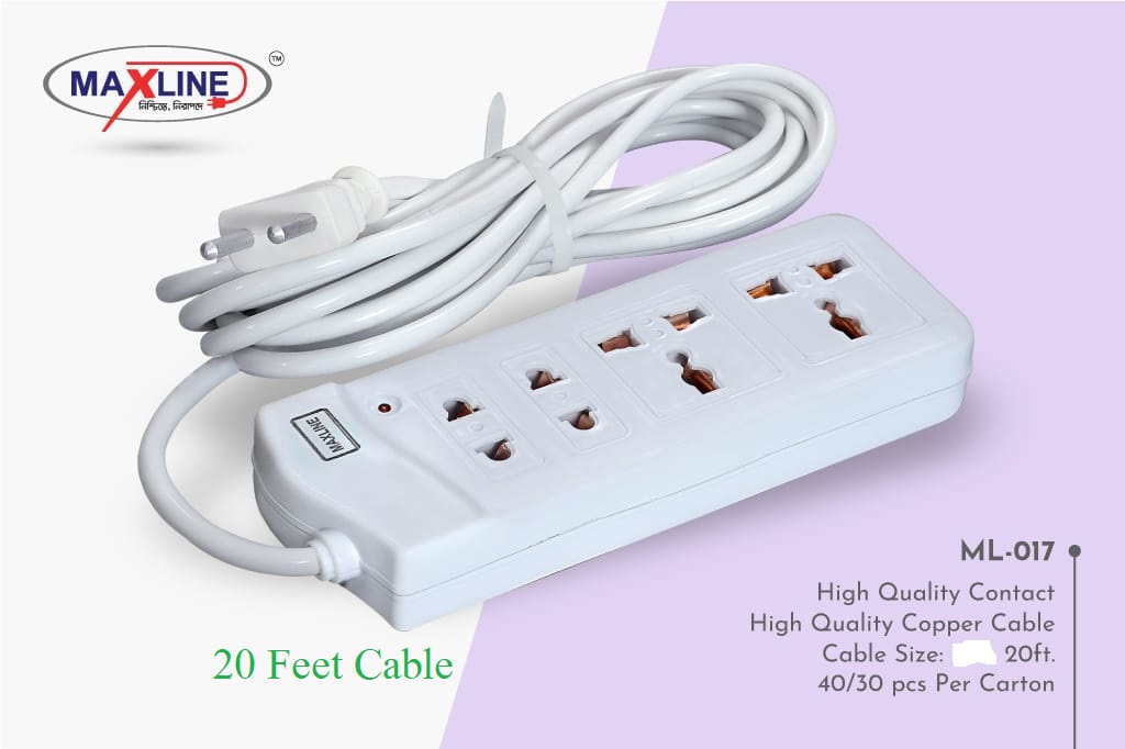 Picture of Multi Plug Maxline ML-017 Multiplug 4 Port Extention Socket 20 Feet Cable