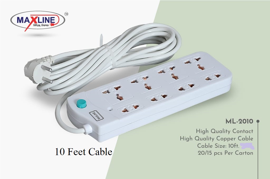 Picture of Multi Plug Maxline ML-2010 Multiplug 8 Port Extention Socket 10 Feet Cable
