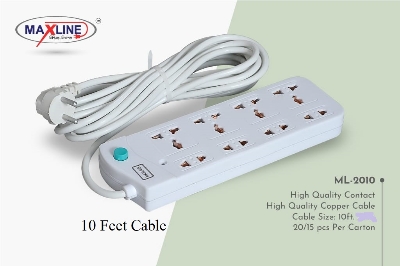 Picture of Multi Plug Maxline ML-2010 Multiplug 8 Port Extention Socket 10 Feet Cable