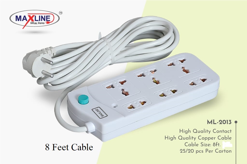 Picture of Multi Plug Maxline ML-2013 Multiplug 6 Port Extention Socket 8 Feet Cable - Multi Plug
