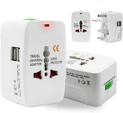 Picture of All in 1 UNIVERSAL INTERNATIONAL  TRAVEL ADAPTER with 2 USB Port Charger Plug White