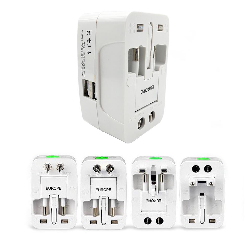 Picture of All in 1 UNIVERSAL INTERNATIONAL  TRAVEL ADAPTER with 2 USB Port Charger Plug White