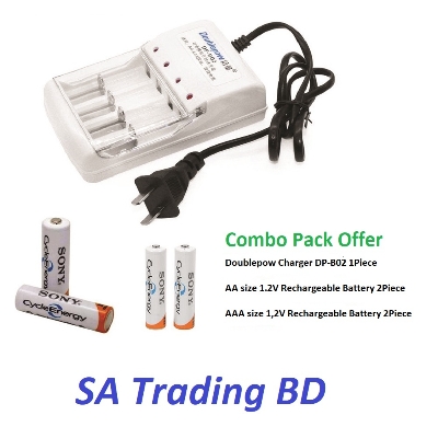 Picture of Doublepow DP-B02- 4 Slot Rechargeable AA- AAA Battery Charger with AA Size 2Piece and AAA Size 2Piece Sony Rechargeable Battery Multicolor