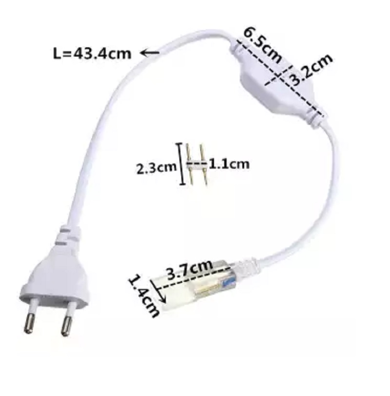 Picture of 220-240V LED Flexible Strip Tape Rope Light 2 Pin EU Plug 12mm Connector Adapter White