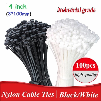 Picture of 200 PCS 4 inch Cable Ties (3*100mm)  Zip Wraps Strap Nylon Fastening Ring Loop Wire industrial Cable Tie 