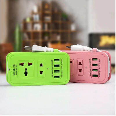 Picture of 4USB Multi Plug Maxline ML-604 Multiplug 2 Port Extention Socket 6 Feet Cable 