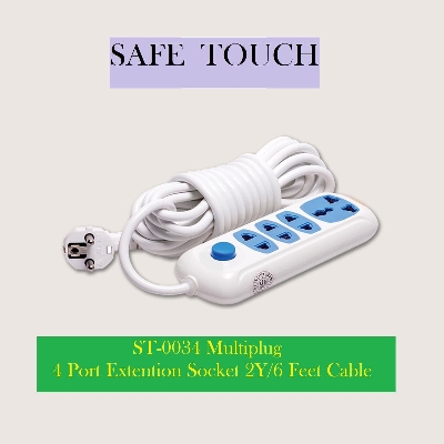 Picture of SAFE TOUCH ST-0034 Multiplug 4 Port Extention Socket 2Y/6 Feet Cable - Multi Plug