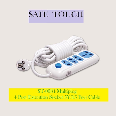 Picture of Safe Touch St-0034 Multiplug 4 Port Extention Socket 5Y/15 Feet Cable - Multi Plug