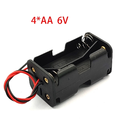 Picture of Double Layer AA 4 Tank Rechargeable Battery Holder 14500 Four Slot Plastic Storage Box Case With Leads Cables Wire 14500 Battery Holder 4 Tank Black