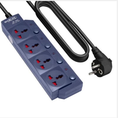 Picture of Maxline ML-2024 Multiplug 4 Port Fire Proof Plastic Body Extention Socket Black Colour 5 Meter Cable