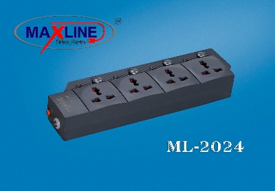 Picture of Maxline ML-2024 Multiplug 4 Port Fire Proof Plastic Body Extention Socket Black Colour 5 Meter Cable