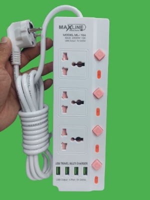Picture of 4USB Multi Plug Maxline ML-704 Multiplug 3 Port Extention Socket 3 Meter Cable