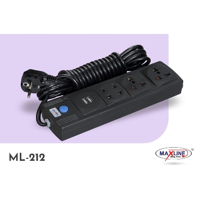 Picture of Maxline ML-USB 212 Multiplug Extention Socket - Multi Plug Black 2 Meter Cable