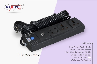 Picture of Maxline ML-USB 212 Multiplug Extention Socket - Multi Plug Black 2 Meter Cable