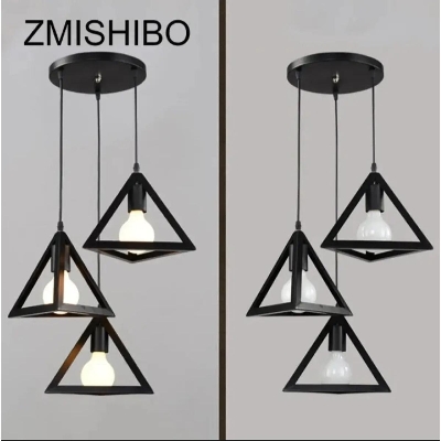 Picture of Modern iron pendant lamp black retro industrial Traingel lamp (Bulb not Included) Black