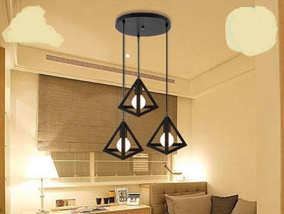 Picture of Modern iron pendant lamp black retro industrial Traingel lamp (Bulb not Included) Black