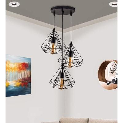 Picture of Modern Homesake Hanging Light 3-Diamond Cluster, Ceiling Lights for Home Decoration, Pendant Light (Bulb not Included) Black