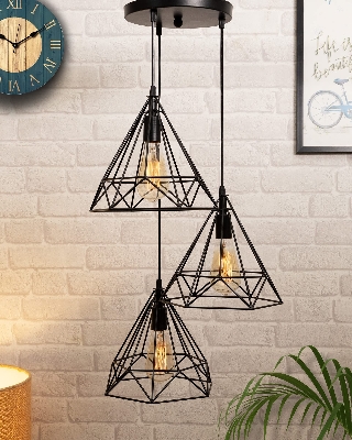 Picture of Modern Homesake Hanging Light 3-Diamond Cluster, Ceiling Lights for Home Decoration, Pendant Light (Bulb not Included) Black