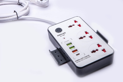 Picture of Maxline ML-804  Power Socket  3 Ways Multiplug  And 4USB Port ( PD + QC 3.0 Fast Charging ) With Adjust 2 Mobile Stand 2 Yard/ 6 Feet Cable 