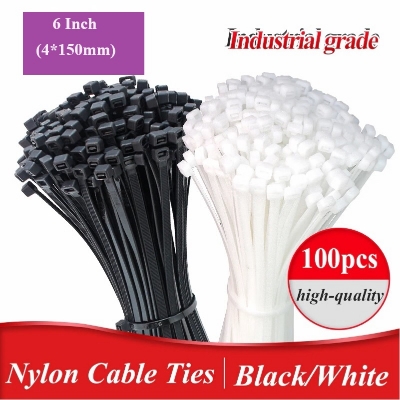 Picture of 100 PCS 6 Inch Cable Ties (4*150mm) Zip Wraps Strap Nylon Fastening Ring Loop Wire industrial Cable Tie 