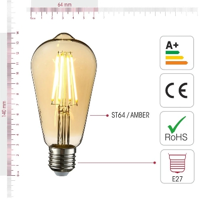 Picture of ST-64 E27 Edison LED Bulb Vintage Rustic Style Filament Bulb Decor Lamp 1Pcs 4 Watt