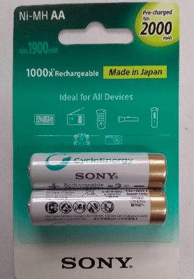 Picture of AA Battery, Sony Batteries Cycle Energy 2000 mAh Pre-Charged AA Rechargeable Battery- 2pcs Multicolor