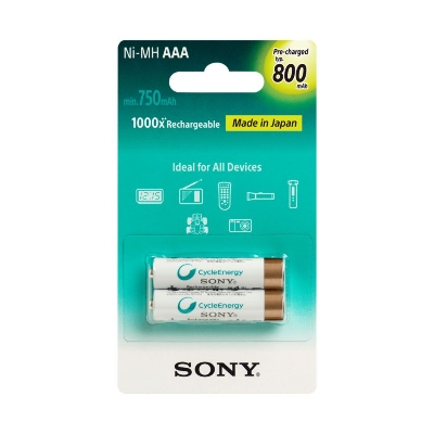 Picture of AAA Battery, Sony Batteries Cycle Energy 800 mAh Pre-Charged AAA Rechargeable Battery- 2pcs Multicolor