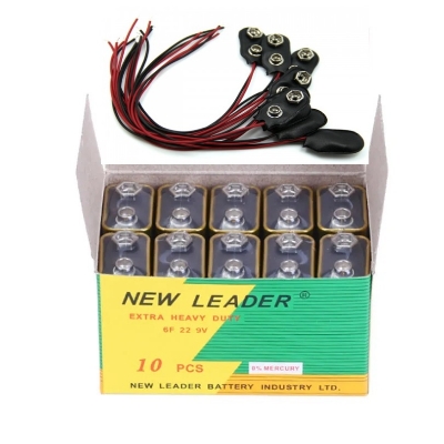 Picture of New Leader 6F22 9V Battery with Connector 10Pcs Multicolor